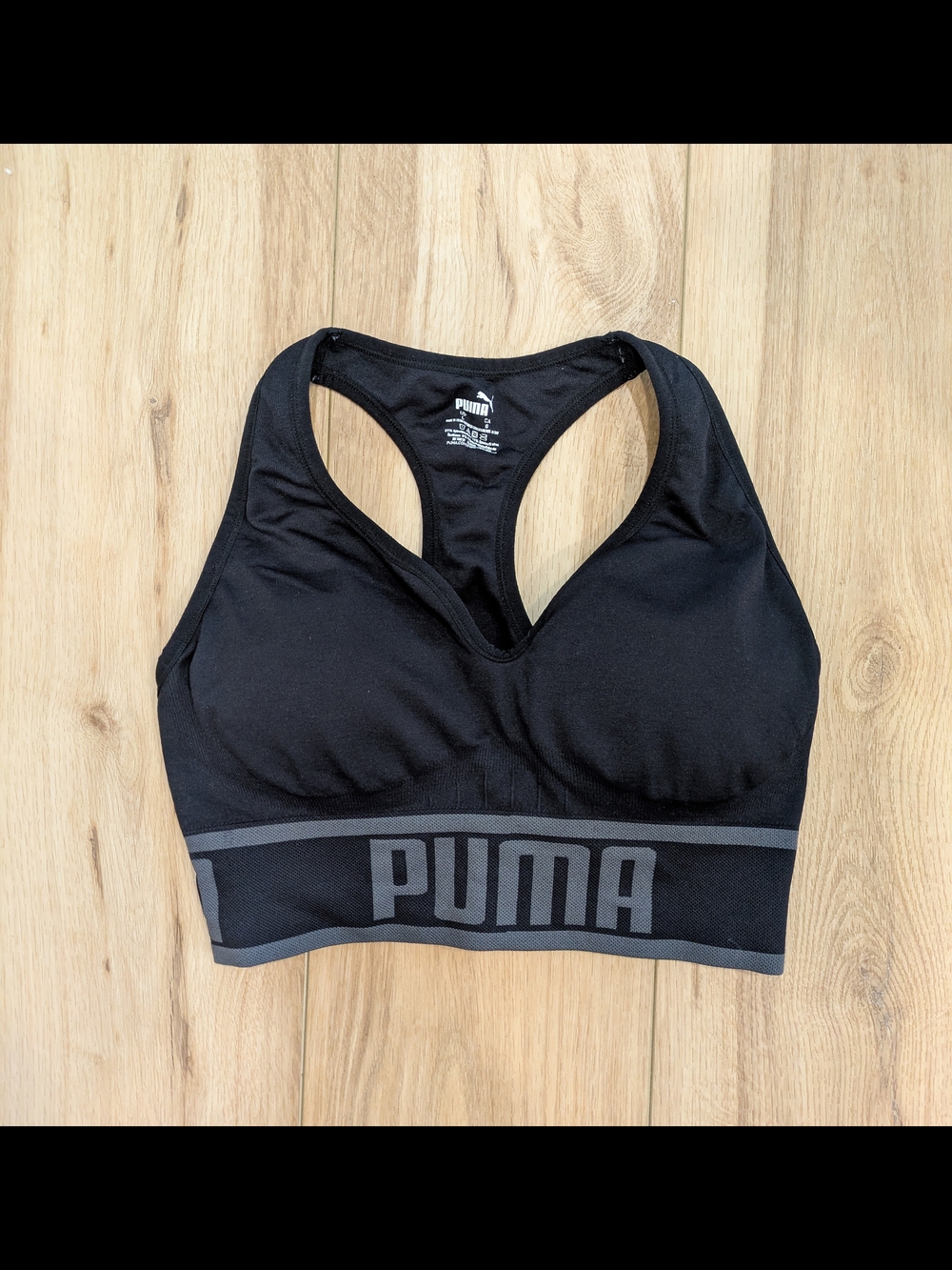 PUMA Black Racerback Logo-Trim Sports Bra